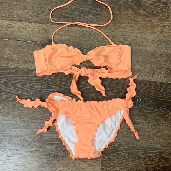Victoria’s Secret Womens orange tie neck/ tie waist bikini swim set S - Picture 1 of 8